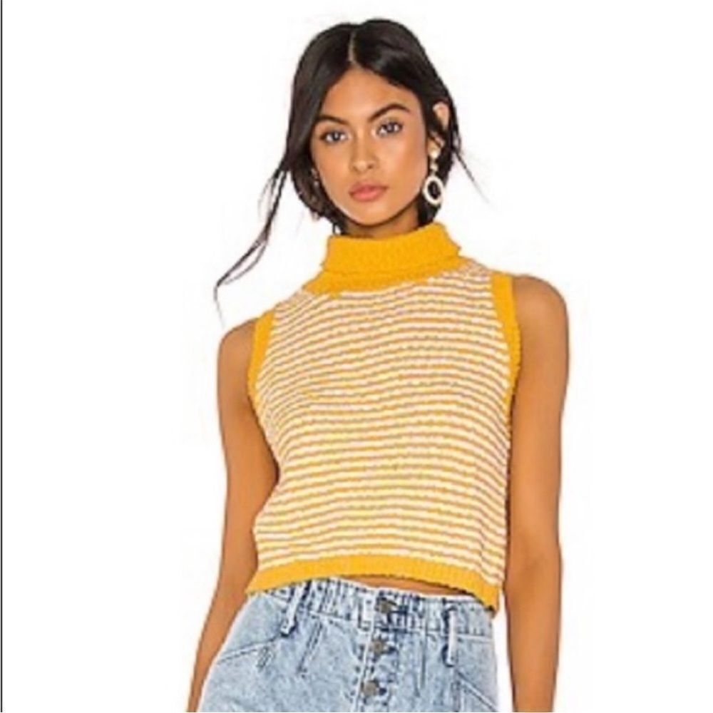 REVOLVE Callahan Gold & White Striped Sleeveless Turtleneck Liv Sweater